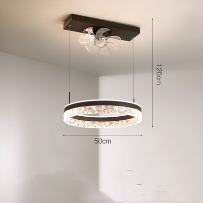 Scandinavian luxury ceiling fan light with acrylic lampshade, modern minimalist design, 50cm diameter and 120cm height.