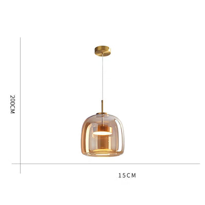 Italian-style glass chandelier with copper accents, minimalist design, dimensions 200cm height and 15cm width.