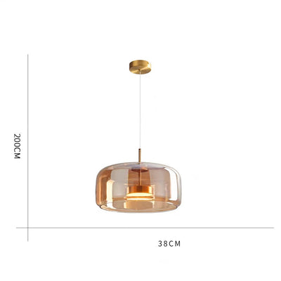 Italian-style minimalist glass chandelier with copper accents, 200cm high and 38cm wide.