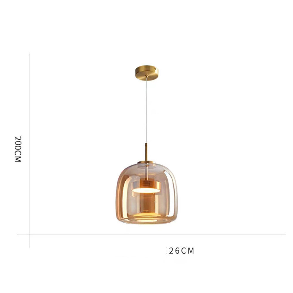 Italian-style copper and glass pendant chandelier, minimalist design, suitable for stylish bedroom decor.