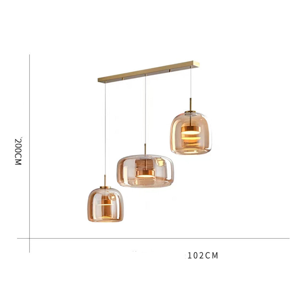 Minimalist Italian-style chandelier with three glass shades, ideal for modern bedroom decor.