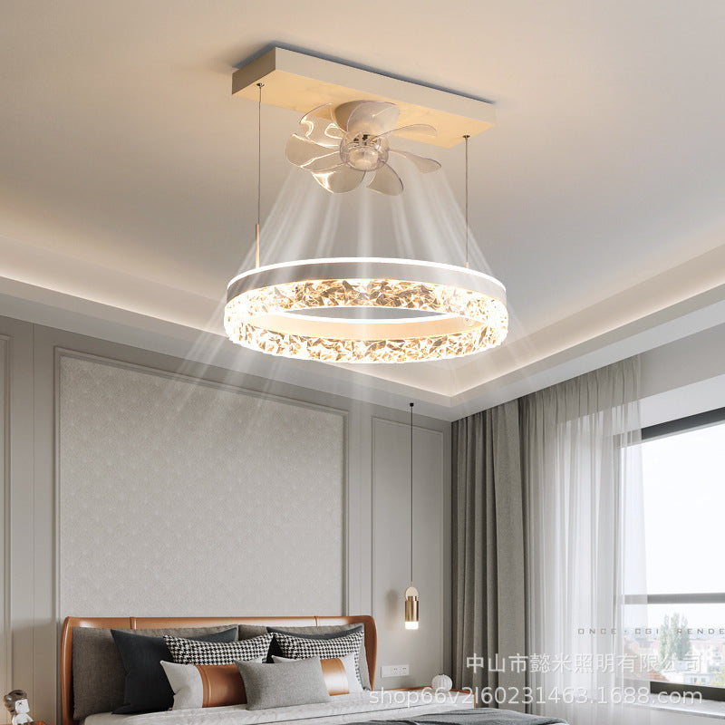 Modern Scandinavian ceiling fan light with ABS blades and acrylic lampshade, ideal for dining or study rooms.