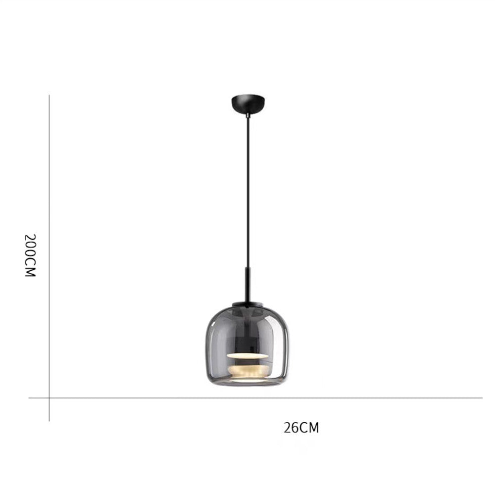 Italian-style all-copper minimalist glass chandelier measuring 200cm height and 26cm width, perfect for modern bedrooms.