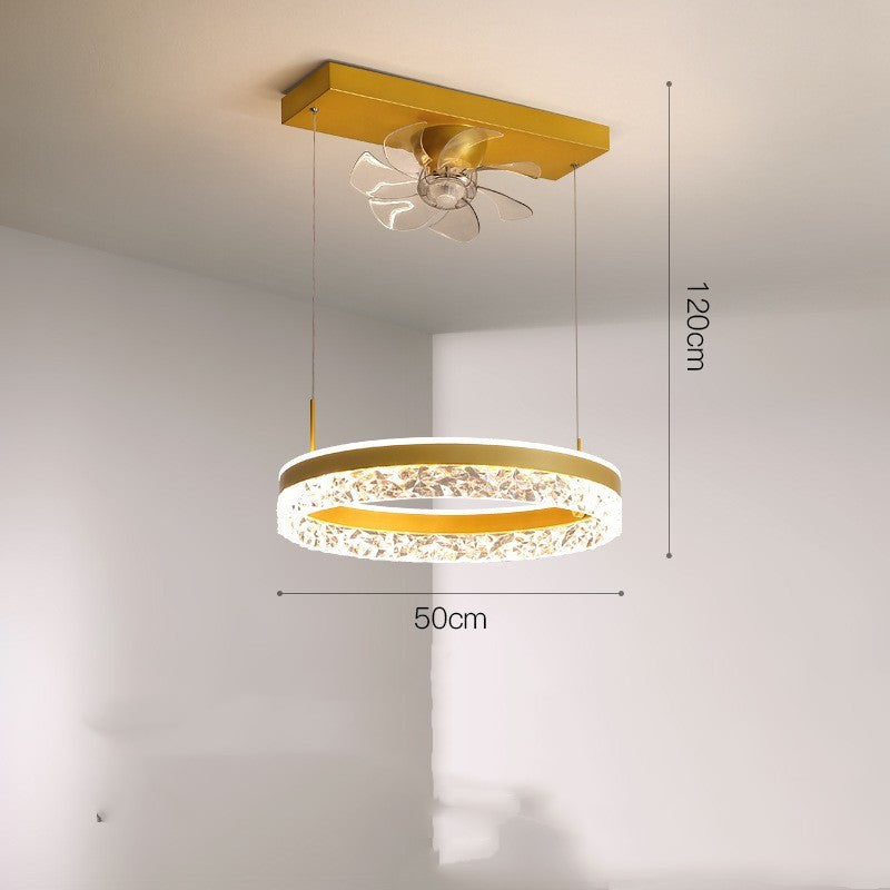 Luxury Scandinavian ceiling fan light with acrylic shade and gold finish, 50cm diameter, 120cm height, perfect for modern spaces.